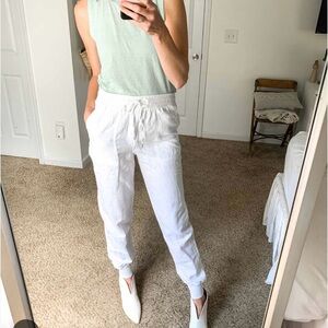 GAP White Relaxed Fit  Linen Joggers with Elastic Cuffs